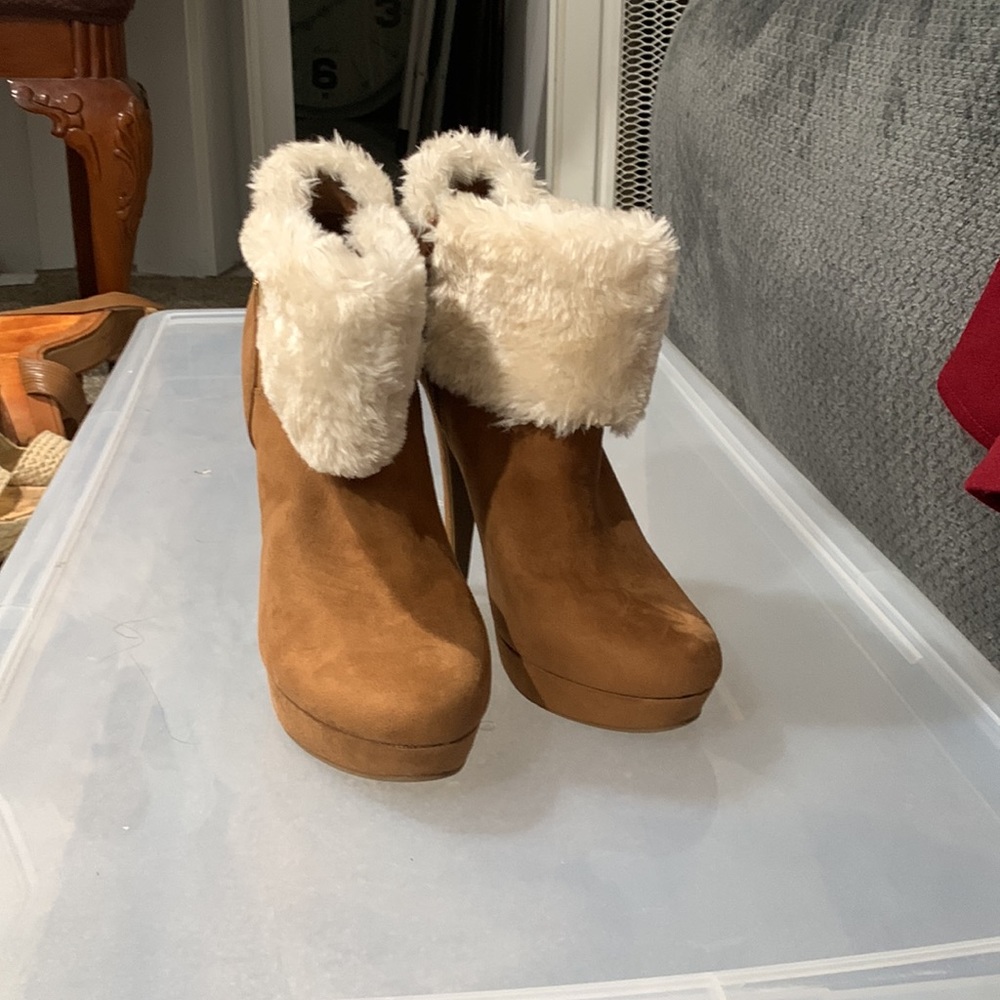 Guess Brown Suede Fuzzy Boot Heels - image 2